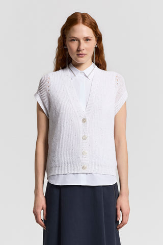 Sequined linen mouliné cardigan