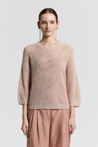 Long-sleeved linen sweater with sequins