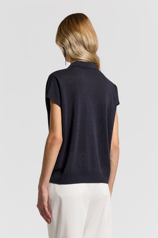 Cotton linen polo-style sweater