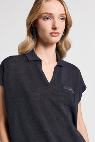 Cotton linen polo-style sweater