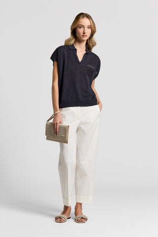 Cotton linen polo-style sweater