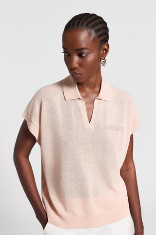 Cotton linen polo-style sweater