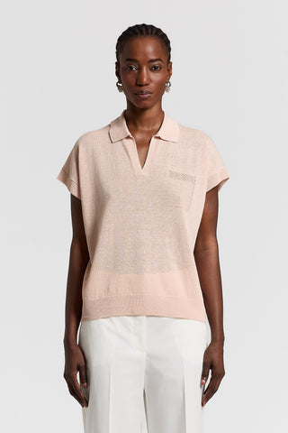 Cotton linen polo-style sweater