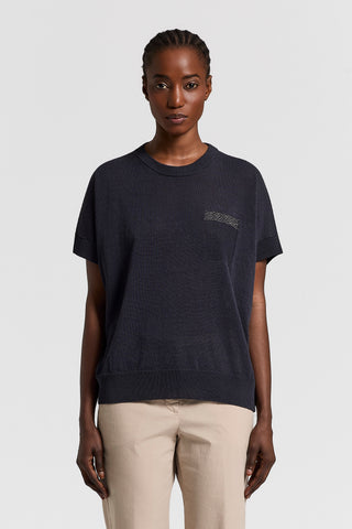 Linen and cotton short-sleeved sweater