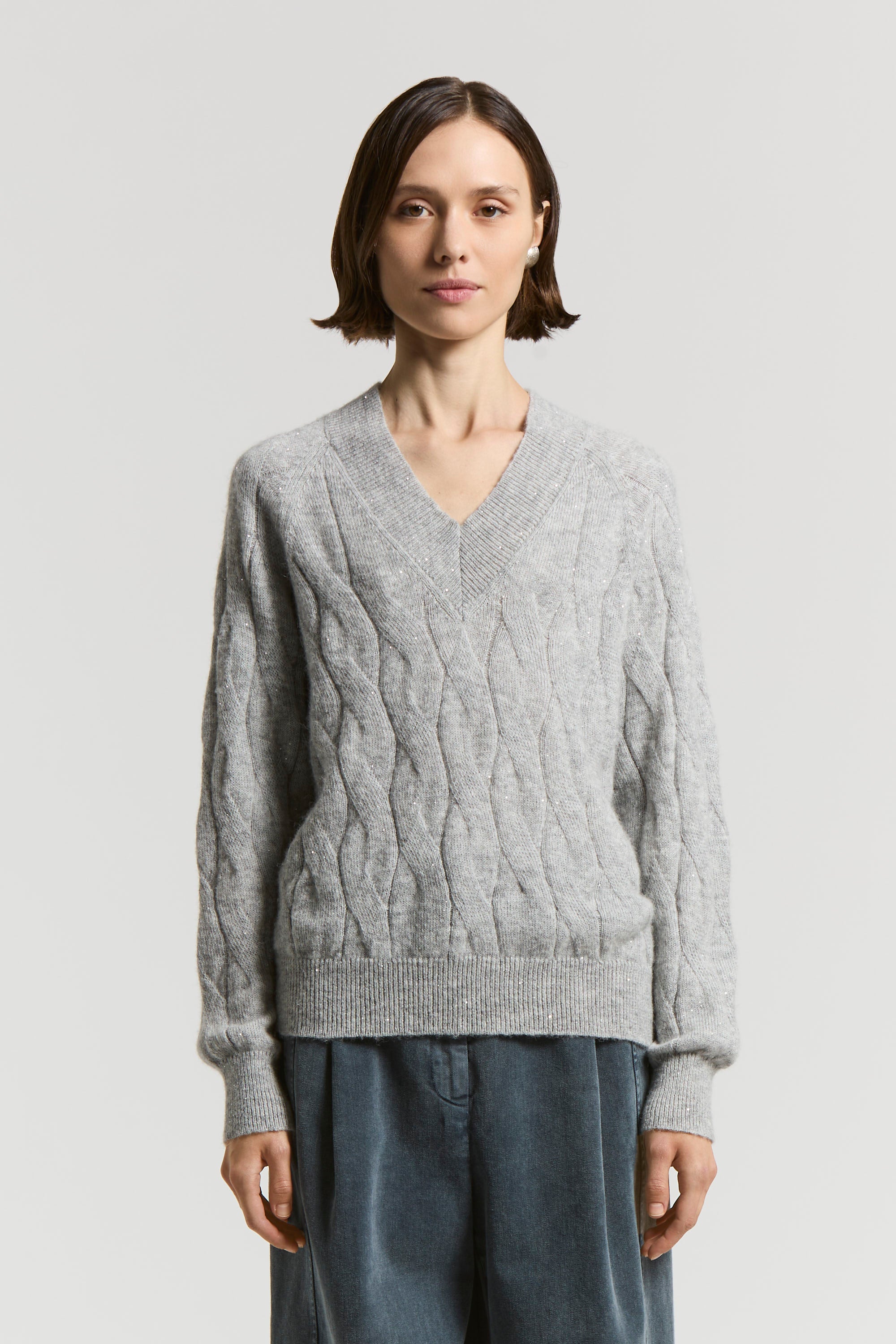 Alpaca V-neck sweater with sequins | Peserico US
