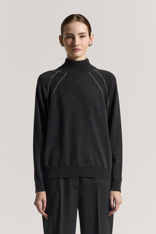 Cashmere, silk and wool mock-polo-neck sweater