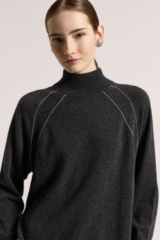 Cashmere, silk and wool mock-polo-neck sweater