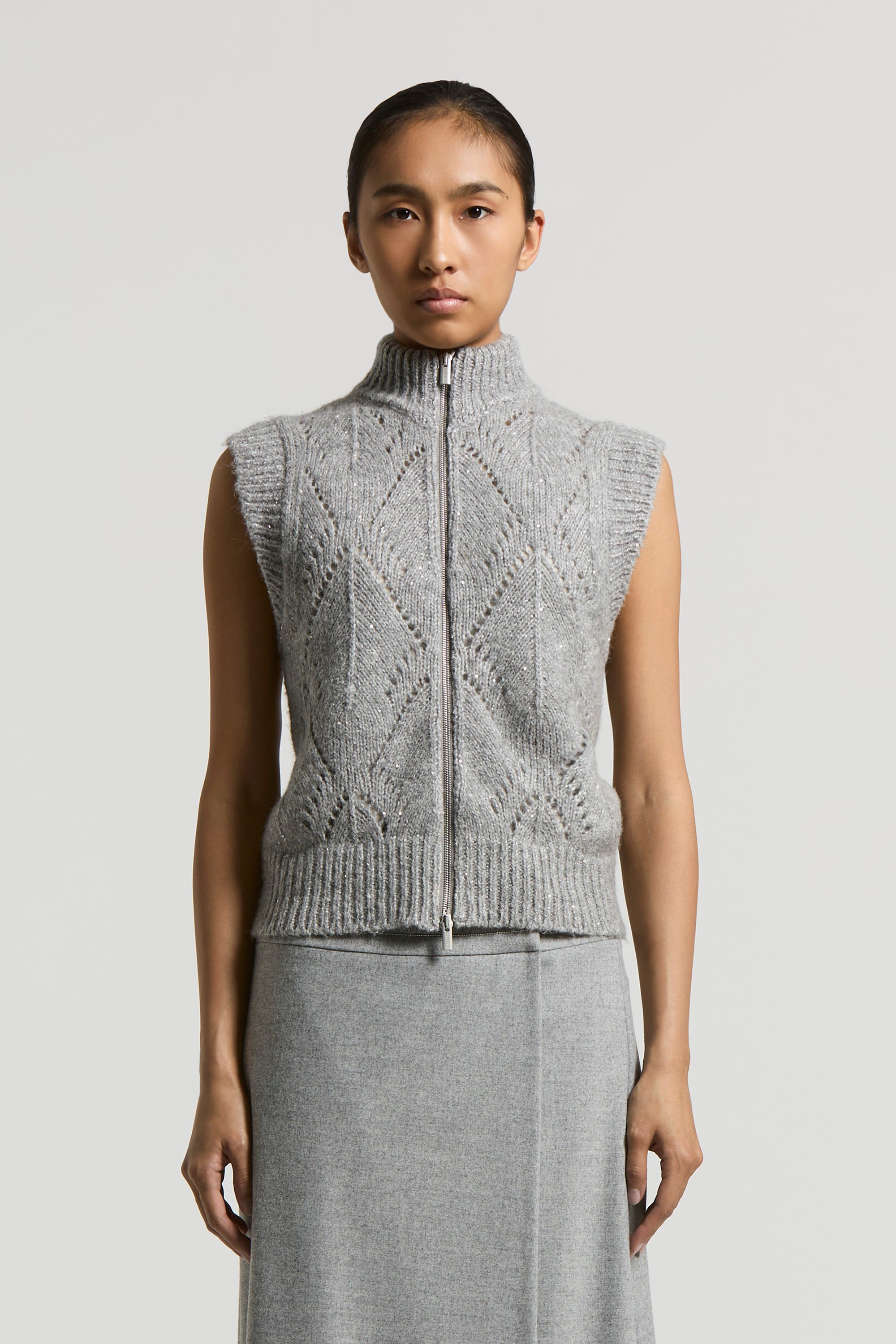 Alpaca-blend knit vest with zip | Peserico US