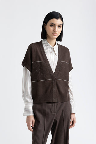 Wool, silk, cashmere and lurex short sleeve cardigan