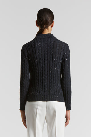 Pure cotton cordonnet cardigan with sequins