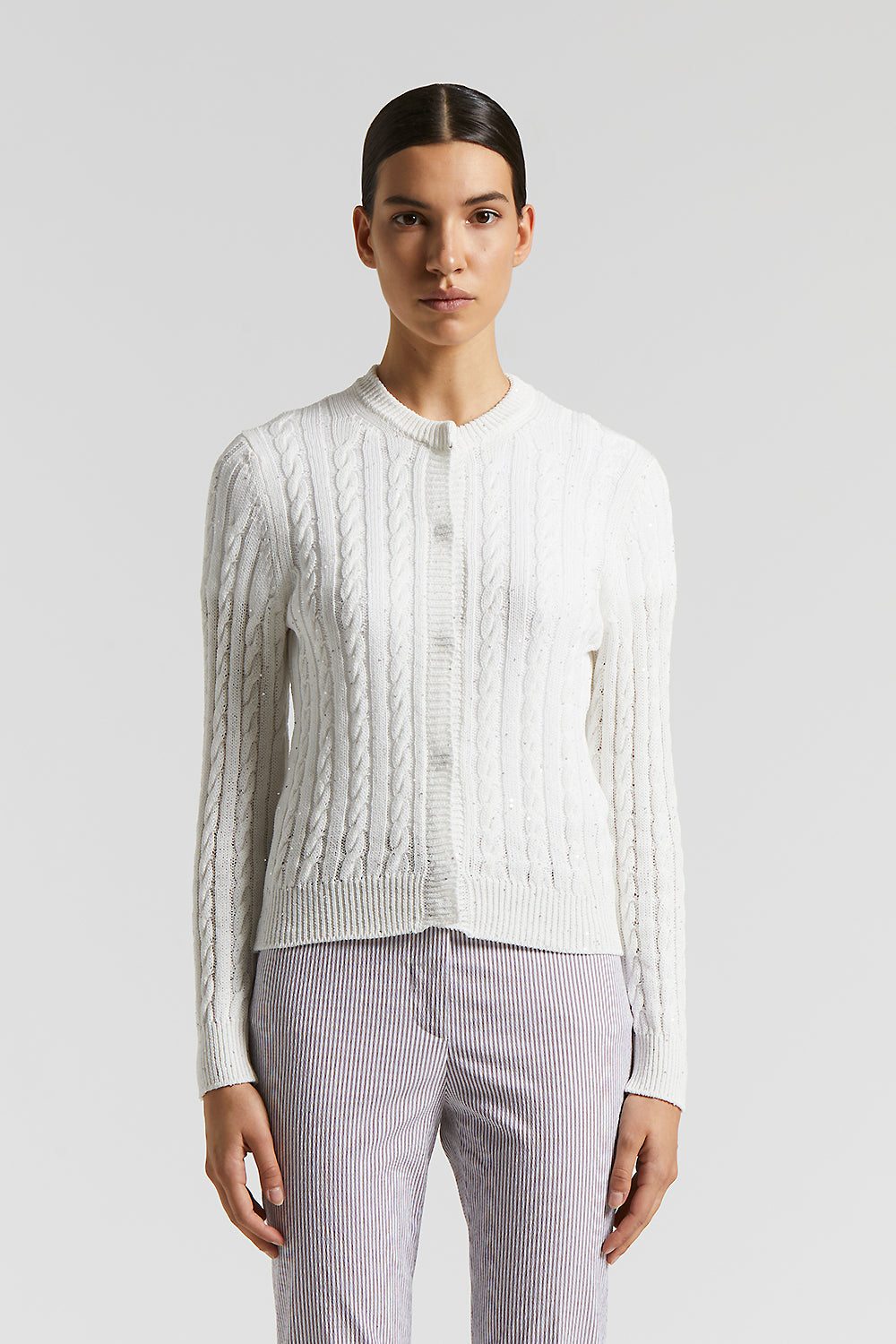 Pure cotton cordonett cardigan with sequins | Peserico US