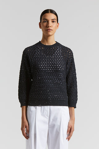 Cotton cordonnet sweater with sequins