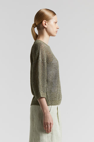 Linen tricot sweater with sequins