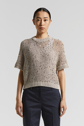 Cotton webbing sweater with sequins