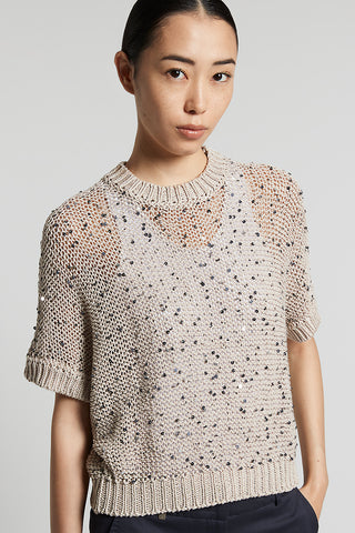 Cotton webbing sweater with sequins