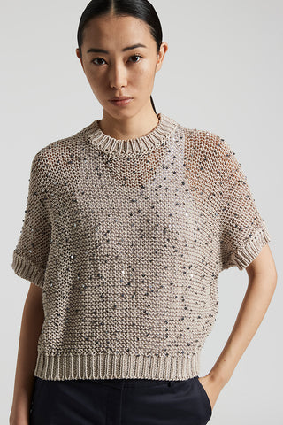 Cotton webbing sweater with sequins