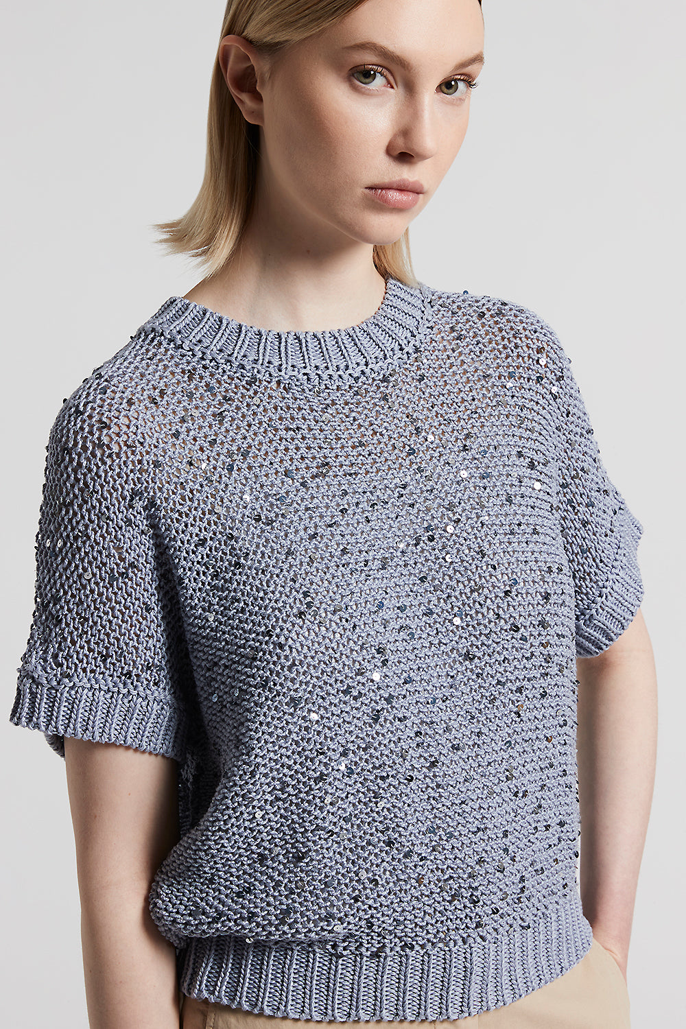 Tシャツ・カットソー PESERICO SS25 Peserico Tricot Sweater (S99810F14 09173 061) Cotton webbing sweater with sequins | Peserico US