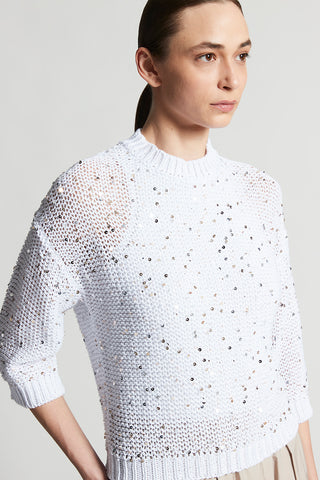 Cotton webbing sweater with sequins