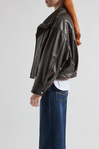 Genuine leather double-breasted jacket