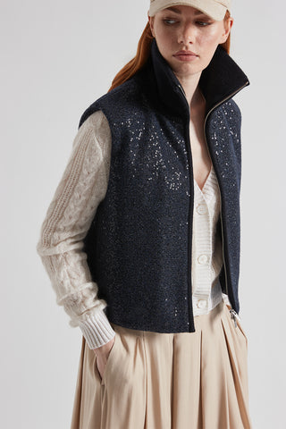 Padded Lurex fabric waistcoat with sequins