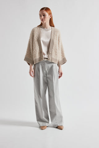 Pleated trousers in cotton silk gabardine and tencel