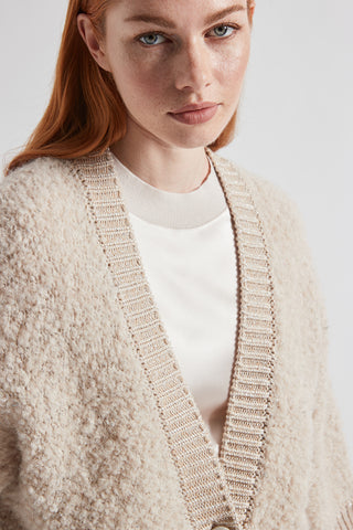 Alpaca wool, cashmere, silk and Lurex bouclé cardigan