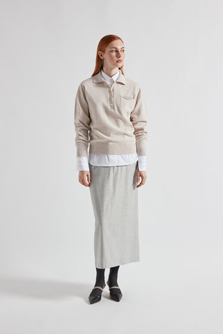 Straight long skirt in wool and viscose twill